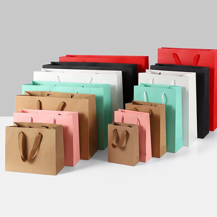 Wholesale Custom Printed Logo Packaging  bags Gift Craft Shopping Paper Bag With Ribbon Handles