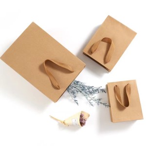 Wholesale Custom Printed Logo Packaging  bags Gift Craft Shopping Paper Bag With Ribbon Handles
